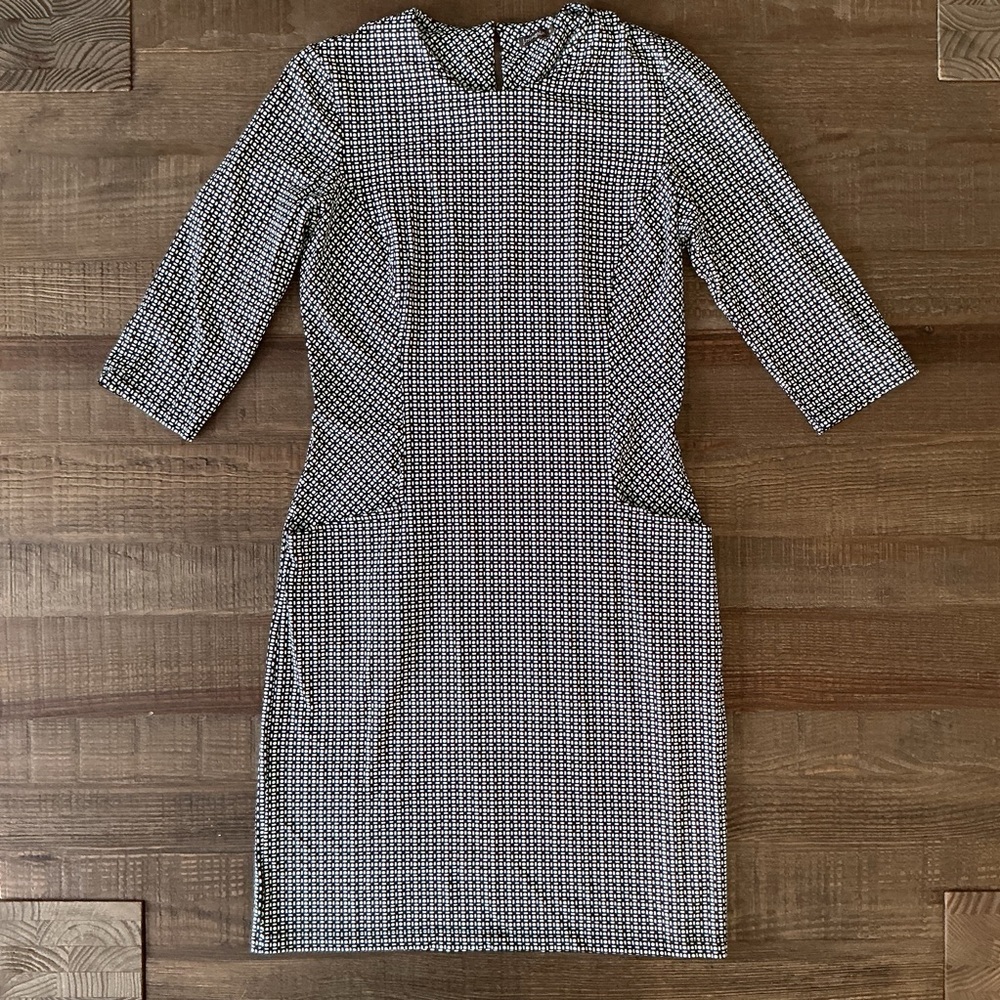 J. McLaughlin Black White Catalina Cloth Catalyst Dress Pockets Size Medium